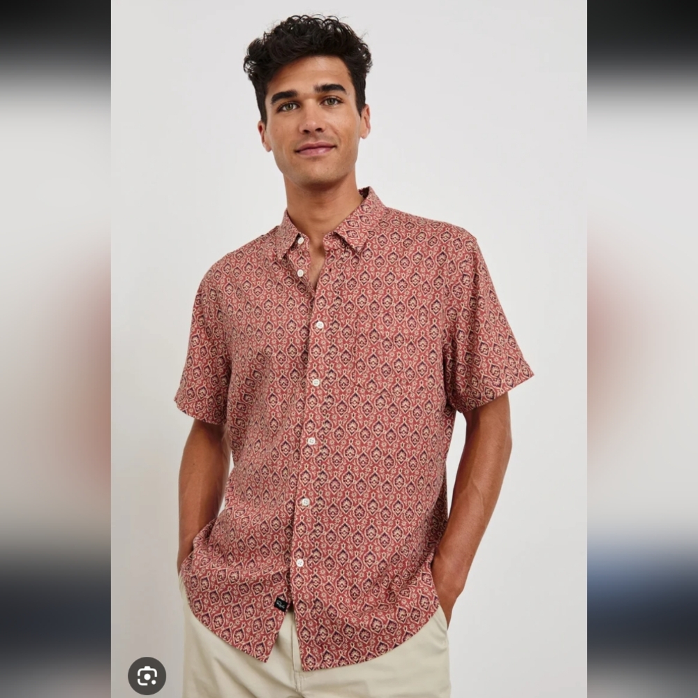 121-Rails Men's Dusty‎ Pink Patterned Short Sleeve Shirt
